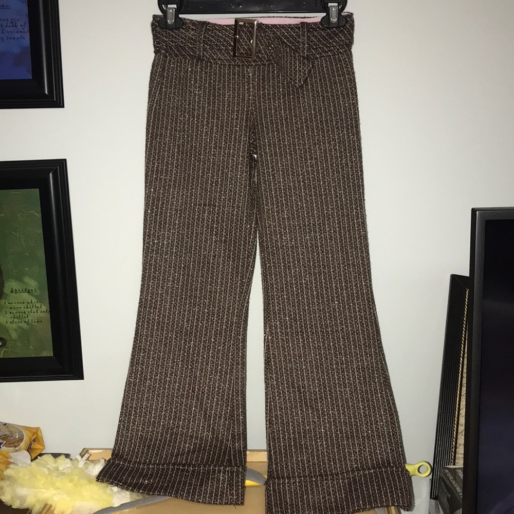 brown and pink striped pants